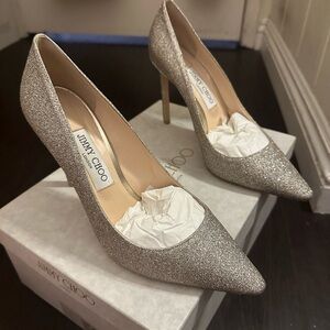 Jimmy Choo Silver Glitter Women's Heels